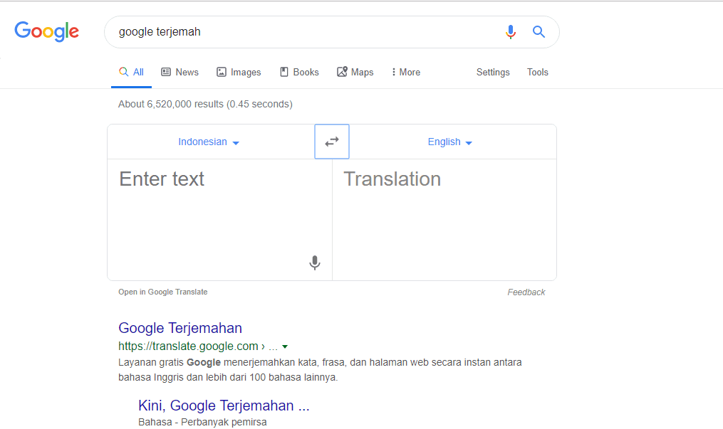 Bahasa Inggris Terjemahan Google - Laman Hasil Pencarian